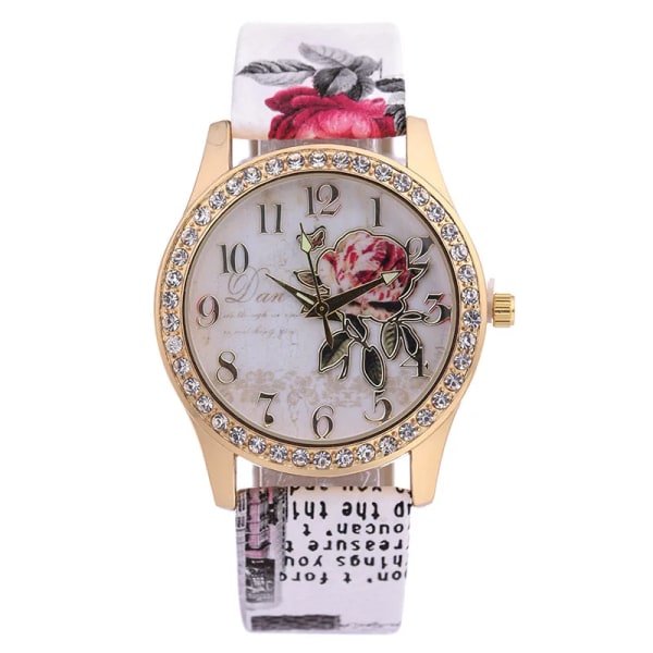 Mode Damklockor Kvinnor Printed Watch Lyx Casual Quartz Läder Watch Mode Kvinnlig Klänning Klockor Relogio Rose