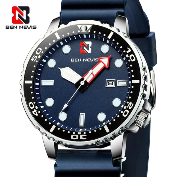 Ben Nevis herrklockor Lyxig analog watch med datum Watch Vattentät silikongummirem Relogio Masculino black with box