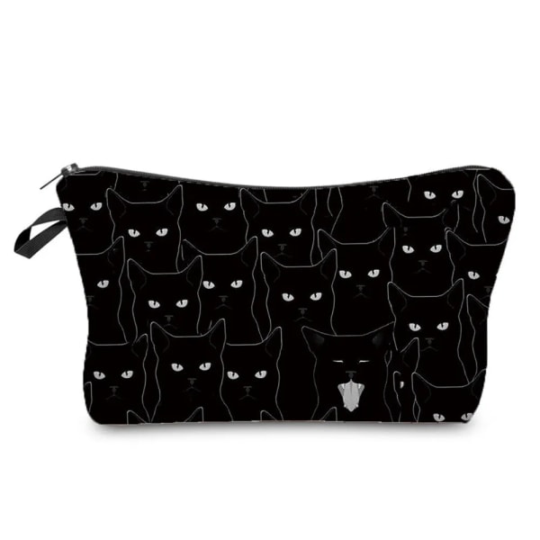 Djur Söt Casual Makeup-väska Resor Bärbar Förvaringsväska Mini-toalettväskor Svart katt Utskrift Kvinnor Kosmetiska väskor hz2496 Cat Bag