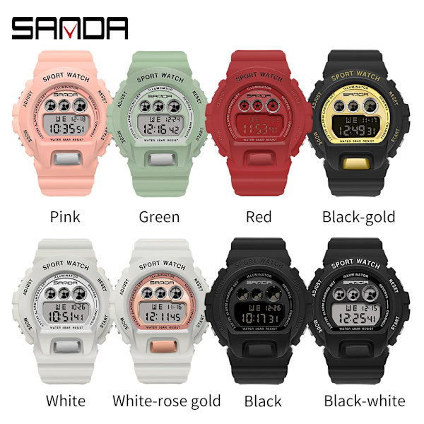 SANDA Mode Enkel Watch Herr Militärklockor Väckarklocka Ms Resistant Vattentät Digital Watch reloj hombre Red