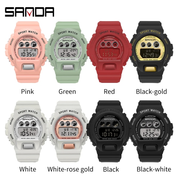 SANDA Mode Enkel Watch Herr Militärklockor Väckarklocka Ms Resistant Vattentät Digital Watch reloj hombre White