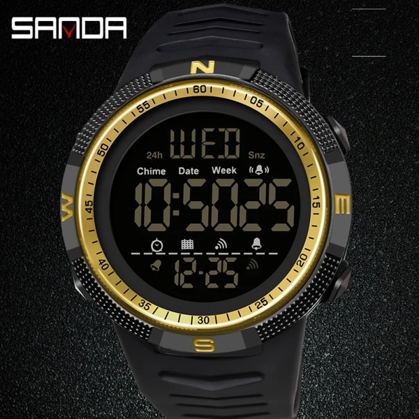 Militär watch Herrklocka Modemärke SANDA Digital Armbandsur Stötsäker Countdown Klockor Vattentät Hour Armband black gold