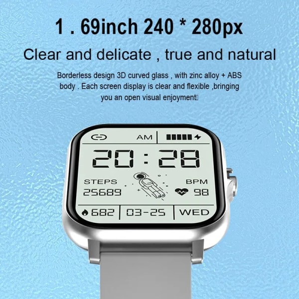 Smart Watch Bluetooth Call Dial Information Push 1,69 Pekskärm Multi Sport Mode Weather Custom Dial Sportarmband Pink