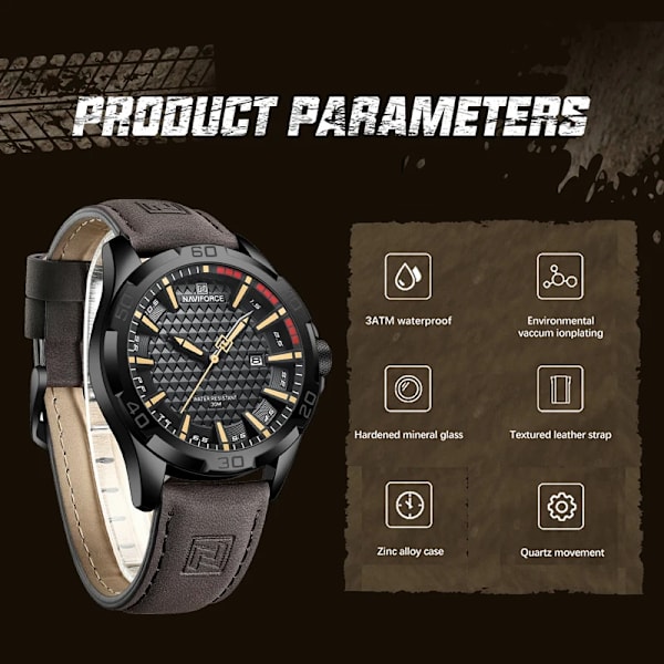 NAVIFORCE Herr Casual Militär Quartz Watch för män Läder Vattentät klocka Relogio Masculino NF8023 SYLBN