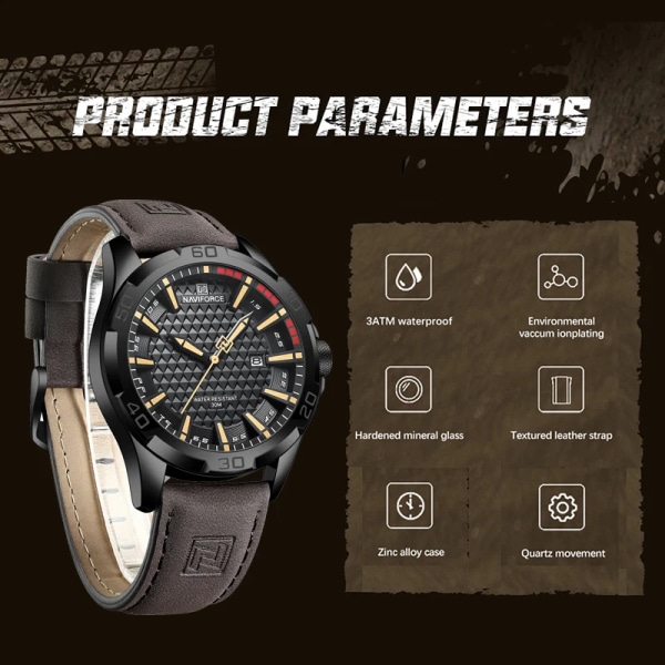 NAVIFORCE Herr Casual Militär Quartz Watch för män Läder Vattentät klocka Relogio Masculino NF8023 SYLBN-BOX