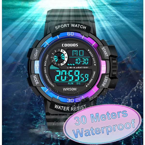 Nyaste sportklockor för män Lyxmärke Vattentät Lysande Militär Armbandsur Man Multifunktion Färgrik Digital klocka 0939 black