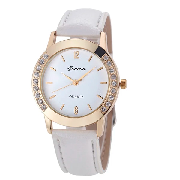 2022 Damklockor Populärt märke Geneva Klockor Mode Läderband Quartz Watch Dam Casual Utförsäljning 069884white