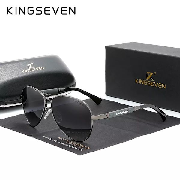 KINGSEVEN 2022 New Trend Quality Titanium Alloy Solglasögon herr Polariserade solglasögon Dam Pilot Mirror Glasögon Oculos de sol Gun Gradient Gray Orignal