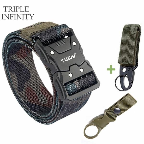 2022 Quick Release Pluggbart spänne Taktiskt bälte Tufft Nylon Militärbälte för män Kamp Slitstarka manliga jeans Midjeband Jakt Camouflage Set A 125cm Adjustable