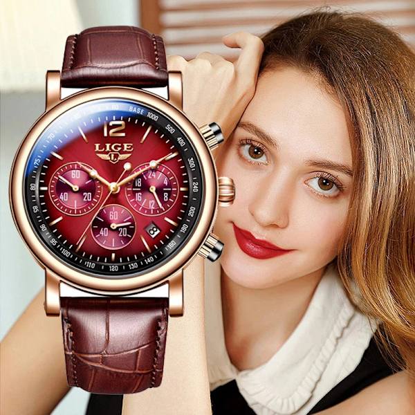 LIGE Watch Kvinnor Casual Damklockor Toppmärke Lyx Watch Läder Vattentät Quartz Armbandsur Damklockor Reloj+box Grey