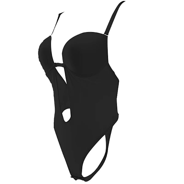 Sexig Full Bodyshaper BH Kvinnor Deep V BH Thong Shapewear Push Up Waist trainer Bröllopsfest Klar Bantning Bodysuit Black L