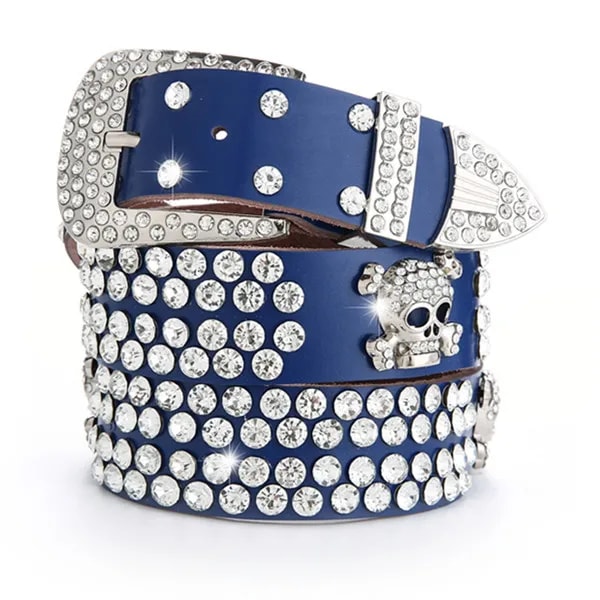 Kvinnor Y2K Bling Bling Rhinestones Bälte Flickor Skallebälten Andra lagret Koskinn Toppkvalitetsrem Kvinna För Jeans blue 110cm