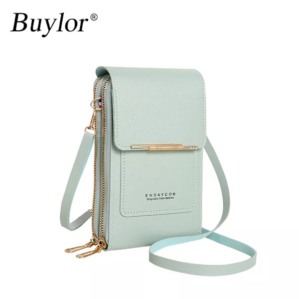 Buylor Damväska Touch Screen Mobilväska Plånböcker Mjuk läderrem Handväska Kvinnlig Crossbody Axelväskor för kvinnor black 11x4x18CM