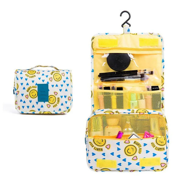 Resekrok Kosmetikväska Dam Sminkväska Vattentät Toalettartiklar Skönhetspåse Unisex badrum Nödvändig smink Organizer Yellow smiley