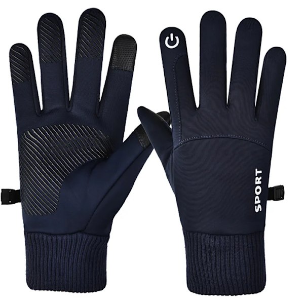 Varma vinterhandskar Halkfria Full Finger Touch Screen Ridhandskar Vinterplysch Sport Löpning Motorcykel Skidor Vattentäta handskar A-Navy M