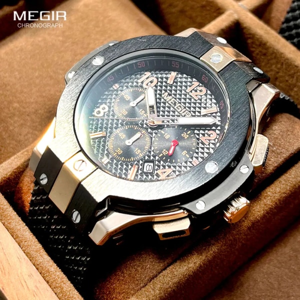 MEGIR Analog Quartz Watch for Herr Mode Chronograph Armbandsur med silikonrem Ljusande händer Automatisk datum 24-timmarsvisning White