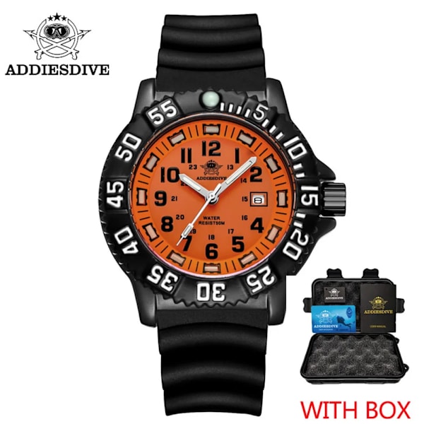 ADDIES Ny Orange Watch Sports Luminous Herrklocka Toppmärke Lyx Helt stål Quartz Klocka Vattentät Date Watch Herr 050-talet Silicone B box