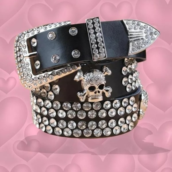 Y2K gotisk subkultur punk skelett diamantbälte läder Rhinestone Skull bälten Red