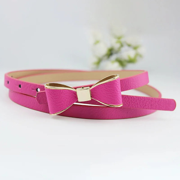 PU Läder Kvinnor Skinny Butterfly Rosett Midjebälte Dor Klänning smalt tunt midjeband Rose red