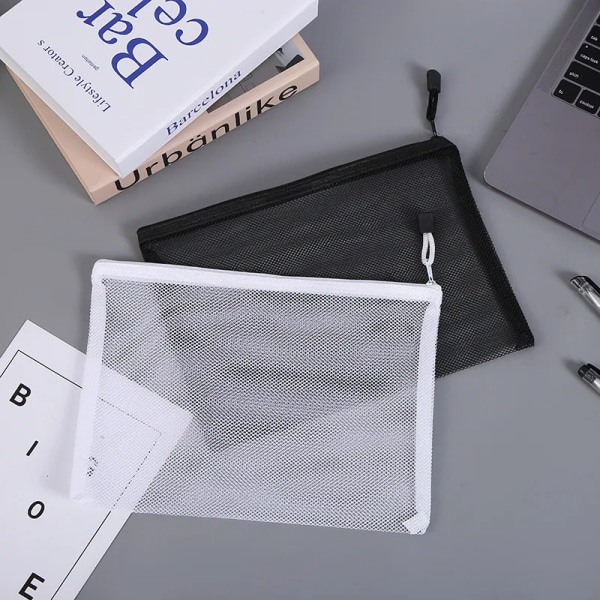 Transparent Synlig Nylon Mesh Makeup Kosmetisk Förvaringsväska Skolkontor Fil Dragkedja Student Penna Test Papper Organizer red A5 (25x18cm)