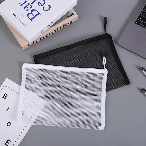 Transparent Synlig Nylon Mesh Makeup Kosmetisk Förvaringsväska Skolkontor Fil Dragkedja Student Penna Test Papper Organizer red A6 (14.4x10.5cm)
