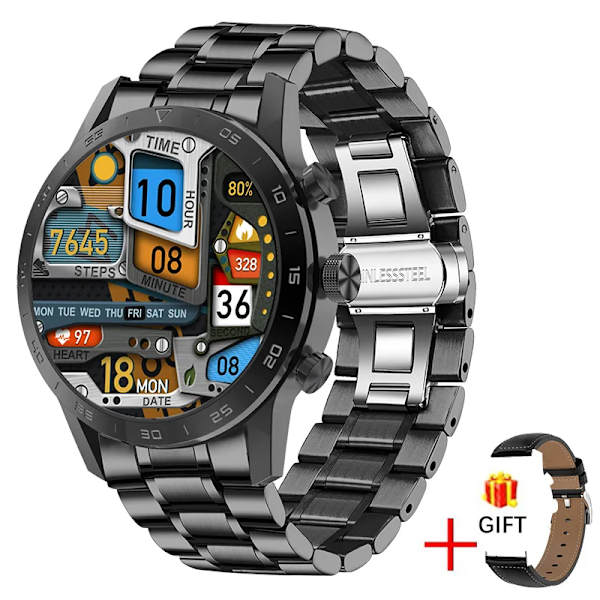 LIGE Nytt Bluetooth Call Smart Watch Herr HD Full Touch Sport Fitness Armband Vattentätt Lyx Herr SmartWatch För IOS Android Steel strip black Bluetooth call