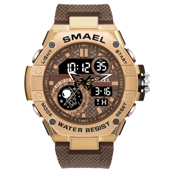 Watch Herr Vattentäta klockor SMAEL Modemärke Digital Quartz Klocka Stoppur 8068 Military Army Quartz Armbandsur BROWN