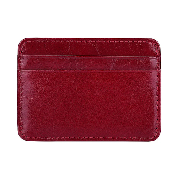 Supertunnt mjukt fårskinn Korthållare i äkta läder Mini Kreditkortsplånbok Herr Tunt case Liten handväska Visitkortshållare Cowhide Wine red