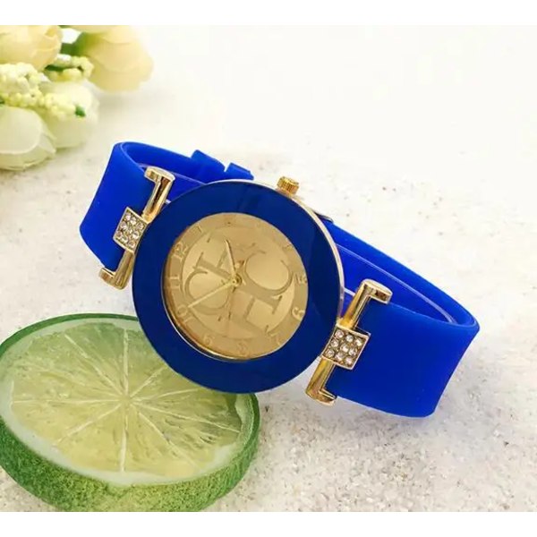 2023 Nya silikonklockor Kvinnor Casual Quartz Watch Dam Sport Guld Kristallklockor Hot Armbandsklocka Relogios Feminino blue