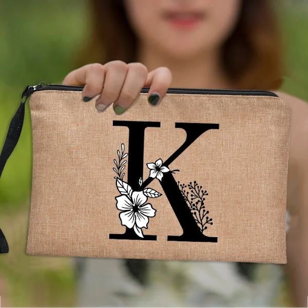 Kvinnor Kosmetikväska Mode Print Linne Dragkedja Reseväska Förvaringspåse Sminkväska Klassisk Organizer Present 4LetterhG
