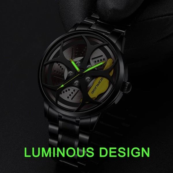 2023 Lyxiga herrmode bilhjulsklockor Herr Sport Vattentät Quartz Armbandsur Rostfritt stål Hjulklocka watch homme Black Blue