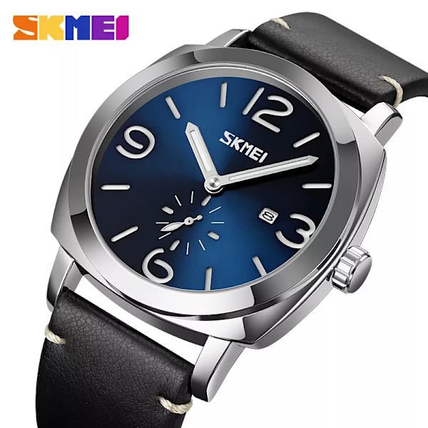 Watch SKMEI Märke Mode Sport Kvartsklockor Herr Läder Vattentät Chronograph Clock Business Relogio Masculino Silver White