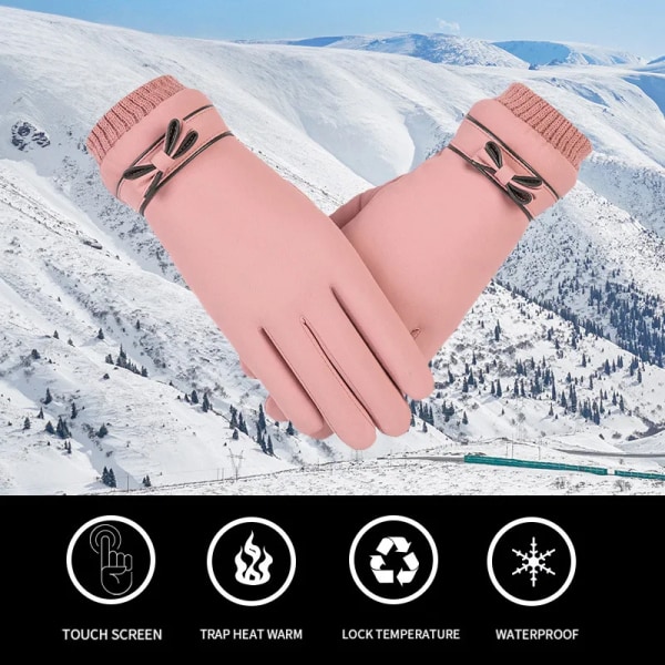 Vinter Damhandskar Handvärmare Thermal Fleece Fodrade Guantes Full Finger Dam Vante Pekskärm Vattentät Cykelcykelhandske Style4  Green