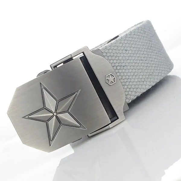 BOKADIAO Herr & Kvinnor Militär Canvas bälte lyxigt 3D-stjärna Metallspänne jeansbälte Army taktiska bälten för män midjeband hane Gray 110cm