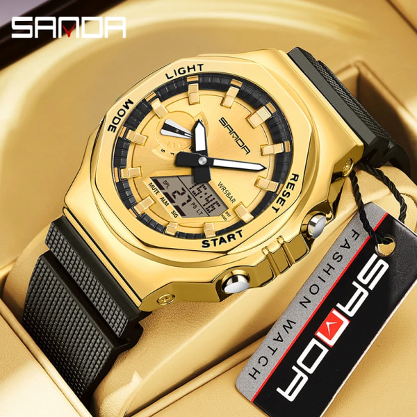 SANDA Brand 2023 Herrklockor Dual Display Digital Quartz Armbandsur 50m Vattentät Sport Watch Relogio Masculino Silver