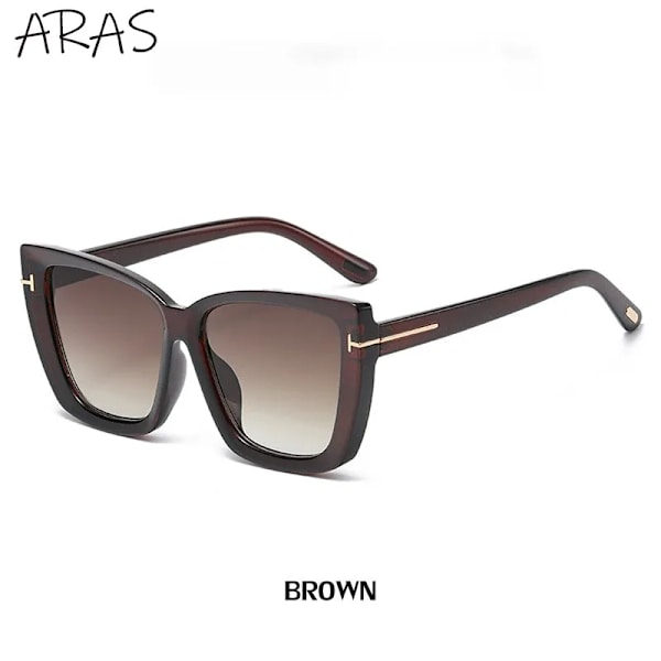 Mode Cat Eye Solglasögon Dam Lyxmärke Trendiga Oversized Cateye Solglasögon Dam Gradient Solglasögon Big Frame Glasögon C4 Brown With the box