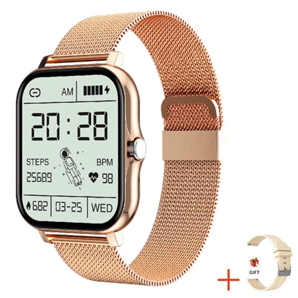 Smart Watch Herr Dam Fitness Bluetooth Call Connected Klockor Vattentät Man Smartwatch För Android IOS Reloje Inteligente Mesh Rose Gold