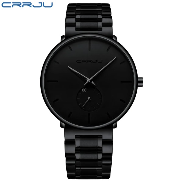 CRRJU Herrklockor Watch i rostfritt stål Casual Lyx Vattentät Watch för Herr Watch Relogio Masculino black black