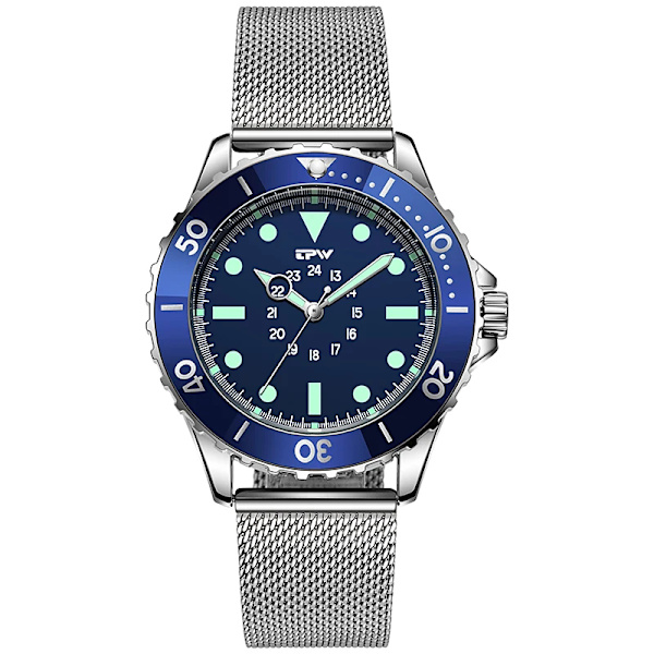 Dykare Style watch Roterande ram tygrem 40 mm svart urtavla 24 timmars display Steel Band