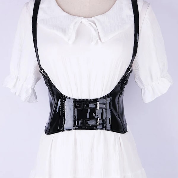 Flerfärgad Oversize Kvinnlig midja Underbyst Korsett Gothic Sele Rem Gummi Gördel Elastiskt Bälte Cummerbund för kvinnor Dam matt black Total length 83cm