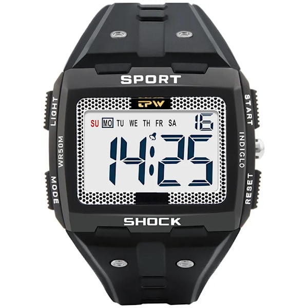 TPW Oversized Digital Watch Big Numbers Lätt att läsa 5ATM Vattentålig Black