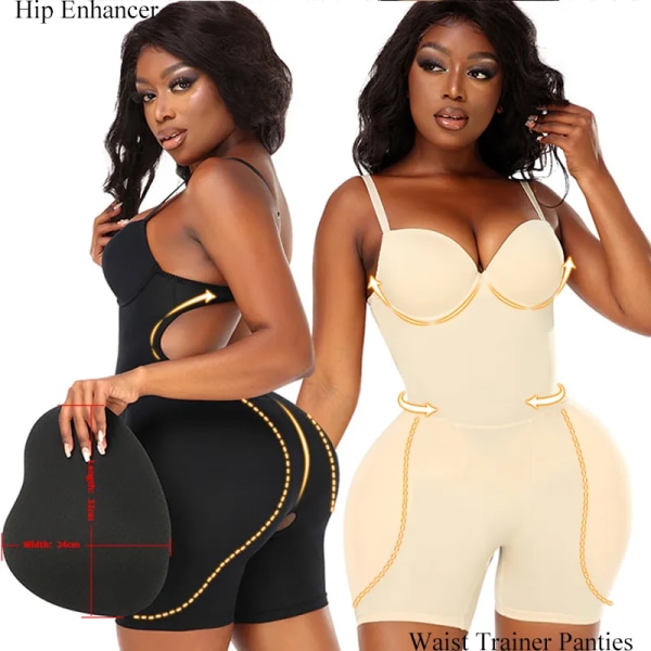 Hip Shapewear Body Kvinnor Hip Enhancer Butt Lifter med vadderad Body Shaper Push Up Trosor Slimma Korsett Bodysuits Beige L