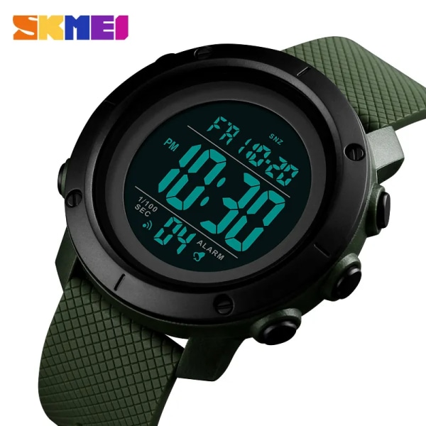 SKMEI 1434 Sport Vattentät Watch Herr LED Digital Watch Outdoor Herr Armbandsur Stoppur Elektroniska Klockor Reloj Masculino Green white 1434