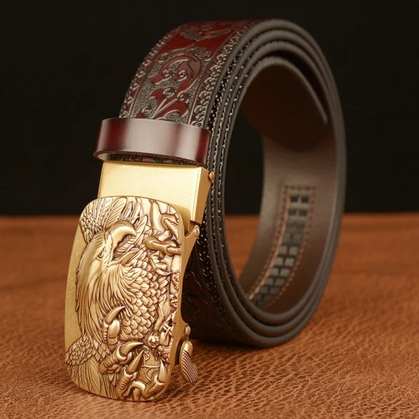 3,5 CM Eagle Alloy Automatiskt Spänne Cowskin Läder Bälte Kvalitet Herr Wasitbad Rem Äkta Läder Present Bussiness Bälte För Jeans Golden buckle Black 105CM