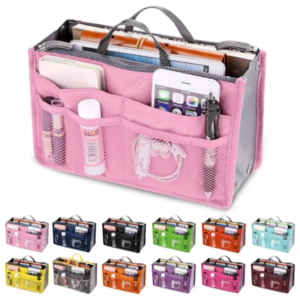 Handväska Organizer Insats för handväskor Väska Organizer Inuti Tote Pocketbok Kvinnor Sjuksköterska Nylon Multifunktionell kosmetisk förvaringsväska Purple
