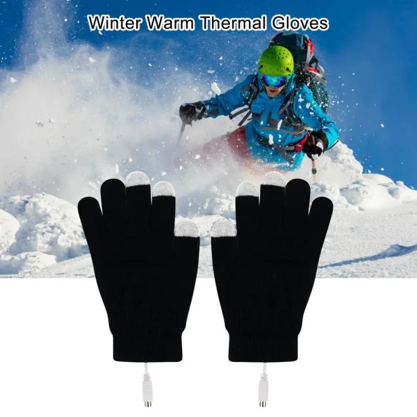 Värmehandskar Thermal USB Vinter Eluppvärmda handskar Fiske Skidåkning Cykling Stickad Utomhus Sport Varma uppvärmda handskar Black