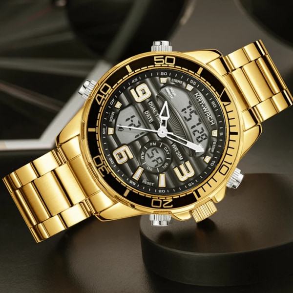 Mode Sport Militär Guld Kvarts Armbandsur Man 2023 Toppmärke Lyx Kronograf Armbandsur För Herr Klocka Armbandsur black with box 1
