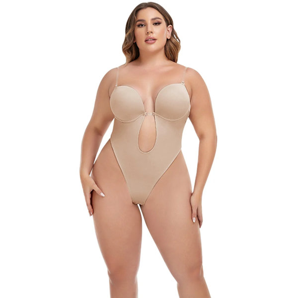Double under Trainer Shapewear För kvinnor Plus Size Rygglös Inbyggd BH Body Shaper Sömlös med Öppen Stretch Vinyl Body A L