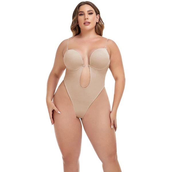 Double under Trainer Shapewear För kvinnor Plus Size Rygglös Inbyggd BH Body Shaper Sömlös med Öppen Stretch Vinyl Body A M