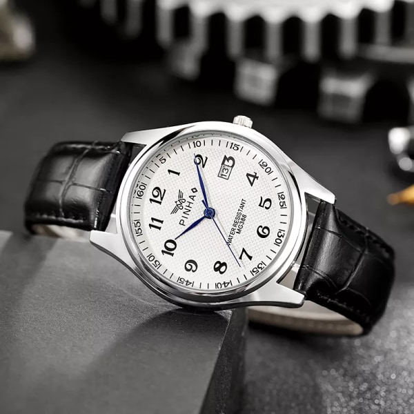 2021 Bästsäljande drop herr quartz armbandsur i äkta läder Modekalender watch erkek kol saati Relogio black white